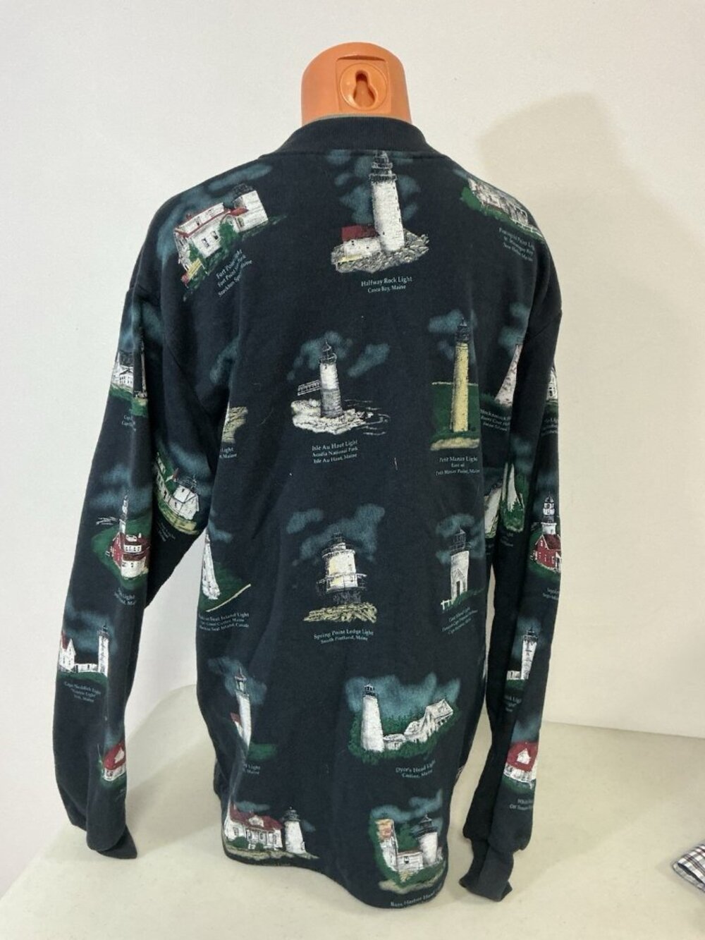 Vintage Lighthouse Sweatshirt Cardigan Made USA Nautical Print Womens XL - Picture 5 of 8